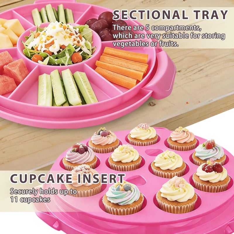 Slomg Plastic Cake Carrier with Lid and Handle, Multipurpose Cake Stand Holder Container for 11 in Cake, Round Cupcake Storage Box Serving Tray with Cover for Bundt Dessert Pie Pizza Eggs Rose Pink - Image 3